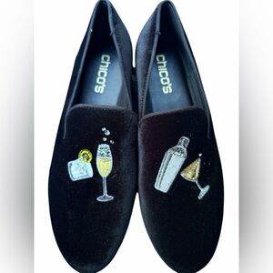 Chico's Black Velvet Loafers with Embroidered Design 6